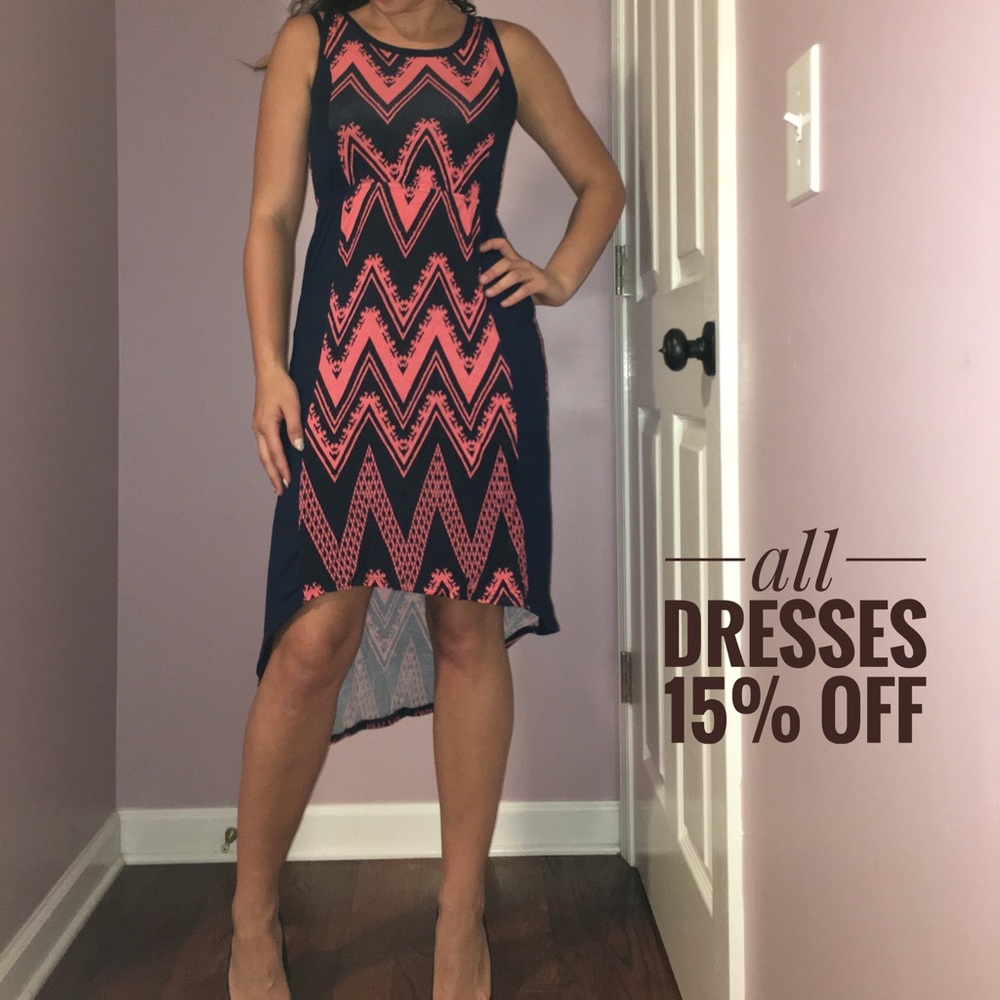 Zigzag pattern high low dress